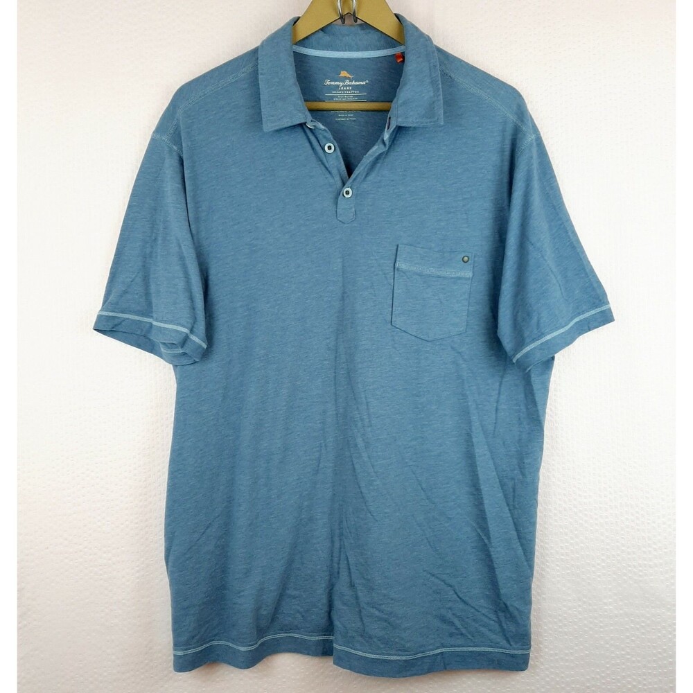 Tommy Bahama Jeans Men Polo Shirt Blue Saltwater Heals All Wounds Size L